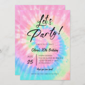 Let's Party, Pink Tie Dye birthday party 招待状 (正面/裏面)