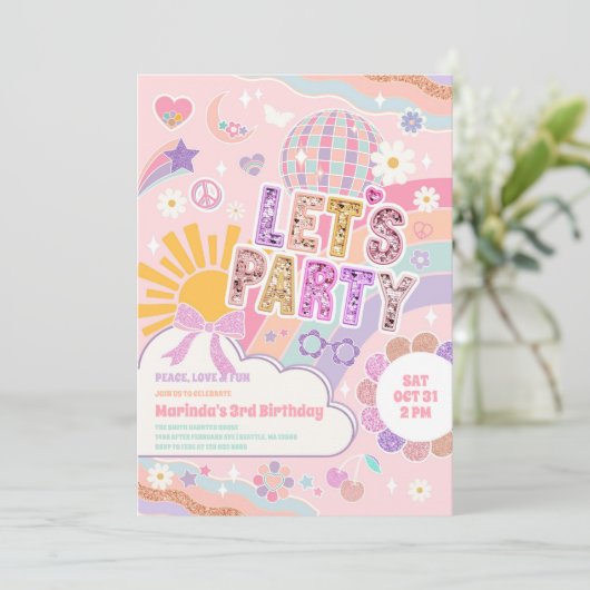 Lets Party Sun Rainbow Disco Birthday Invitation 招待状 (スタンド正面)