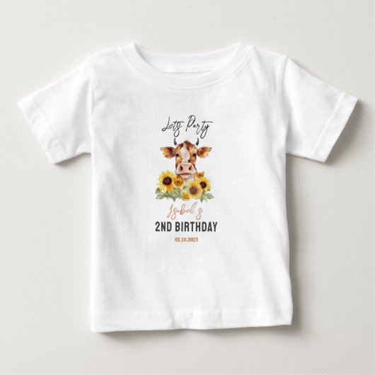 Let's Party Till the Cows Come Home 2nd Birthday ベビーTシャツ (正面)