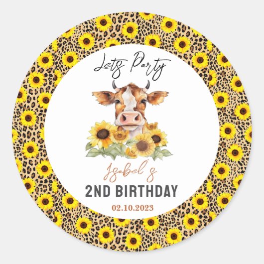 Let's Party Till the Cows Come Home 2nd Birthday ラウンドシール (正面)