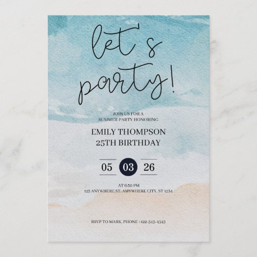 Let's Party Tropical Beach Birthday Party 招待状 (正面)