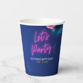 Let's Party - Tropical Neon Fun Birthday Woman 紙コップ (裏面)