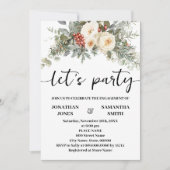 Let's Party Winter White Flowers Engagement 招待状 (正面)