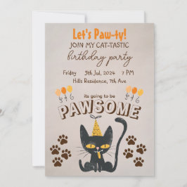 Let's Paw-ty! – かわいい黒猫誕生日帽子 招待状