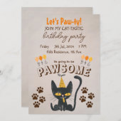 Let's Paw-ty! – かわいい黒猫誕生日帽子 招待状 (正面/裏面)