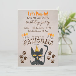 Let's Paw-ty! – かわいい黒猫誕生日帽子 招待状