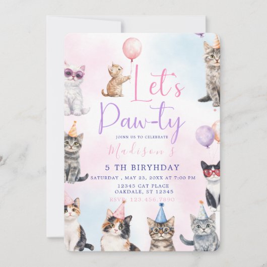 Let's Paw-ty! Adorable Cat Birthday Party  招待状 (正面)