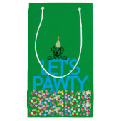 "Let's PAWTY"ラブラドールパーティーグリーン抱き枕 スモールペーパーバッグ (正面)
