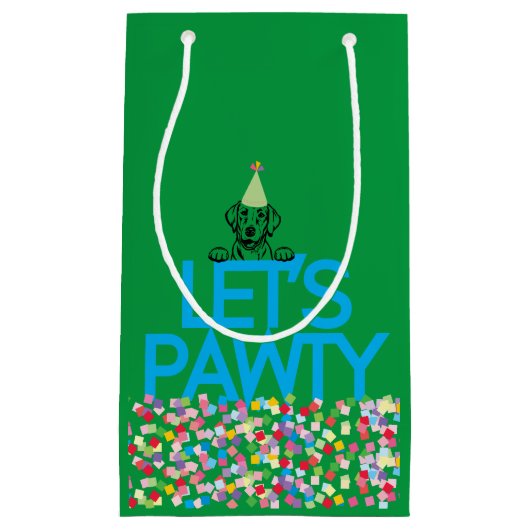 "Let's PAWTY"ラブラドールパーティーグリーン抱き枕 スモールペーパーバッグ (正面)