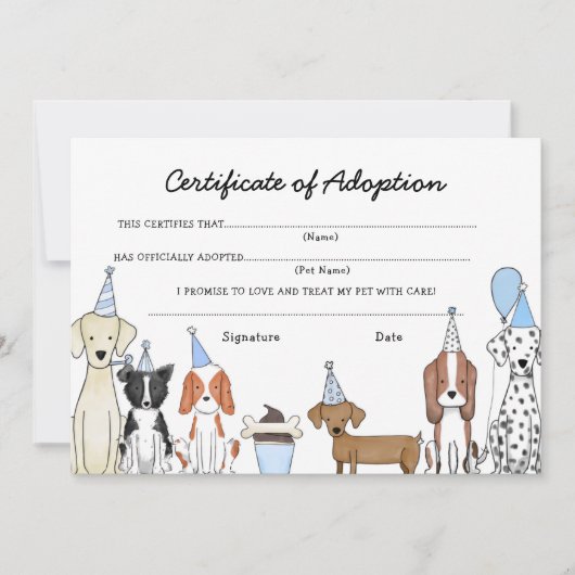 Lets Pawty Adoption Certificate Dog birthday card サンキューカード (正面)