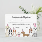 Lets Pawty Adoption Certificate Dog birthday card サンキューカード (スタンド正面)
