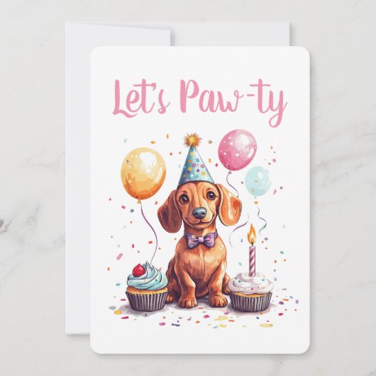 Let's Pawty Birthday Dachshund Dogs 招待状 (正面)