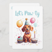 Let's Pawty Birthday Dachshund Dogs 招待状 (正面/裏面)