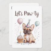 Let's Pawty Birthday French Bulldog 招待状 (正面/裏面)