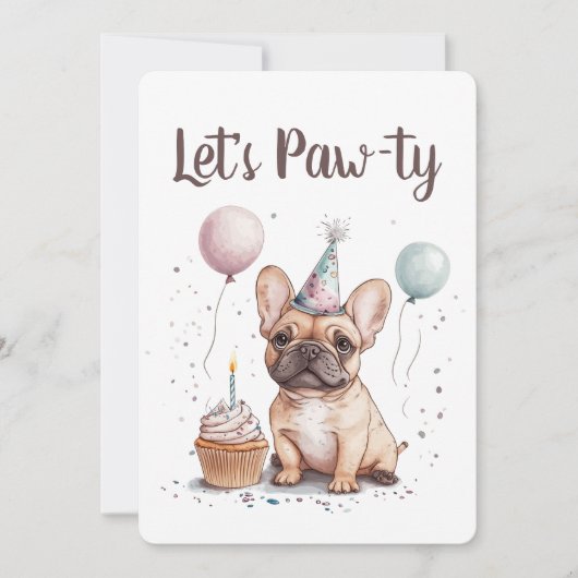 Let's Pawty Birthday French Bulldog 招待状 (正面)