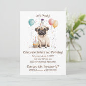 Let's Pawty Birthday Pug Dogs Cupcake 招待状 (スタンド正面)