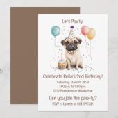 Let's Pawty Birthday Pug Dogs Cupcake 招待状 (正面/裏面)