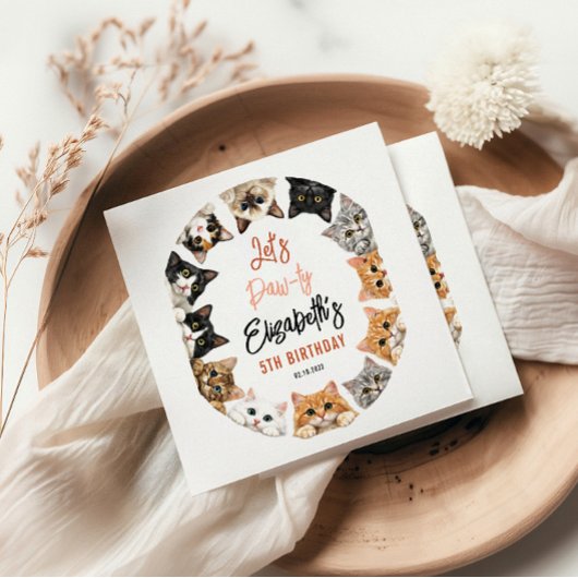 Let's Pawty Cat 5th Birthday | Custom Birthday Kid スタンダードカクテルナプキン