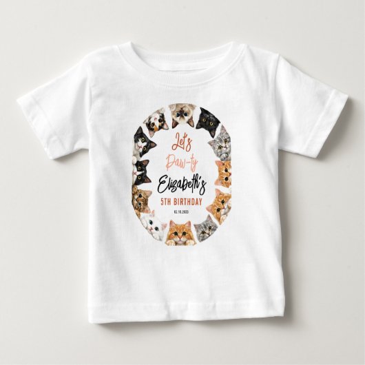 Let's Pawty Cat 5th Birthday | Custom Birthday Kid ベビーTシャツ (正面)