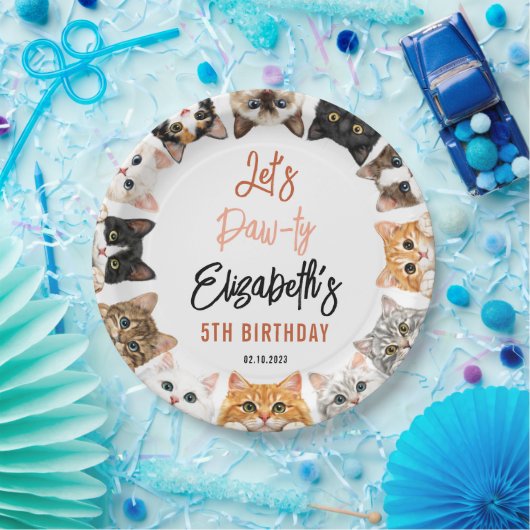 Let's Pawty Cat 5th Birthday | Custom Birthday Kid ペーパープレート (パーティー)