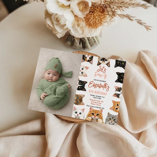 Let's Pawty Cat 5th Birthday | photo Birthday Kid 招待状