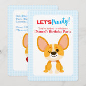 Let's Pawty Corgi Birthday 招待状 (正面/裏面)