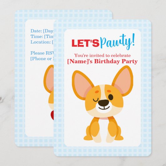 Let's Pawty Corgi Birthday 招待状 (正面/裏面)