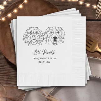 Let's Pawty Custom Dog Drawn Cocktail Wedding 縁ありカクテルナプキン