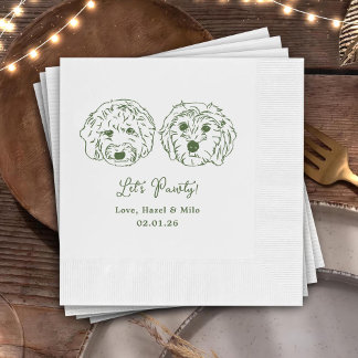 Let's Pawty Custom Dog Drawn Cocktail Wedding 縁ありカクテルナプキン