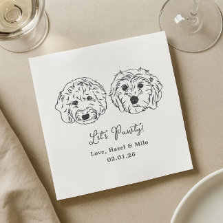 Let's Pawty Custom Dog Drawn Cocktail Wedding 縁ありカクテルナプキン
