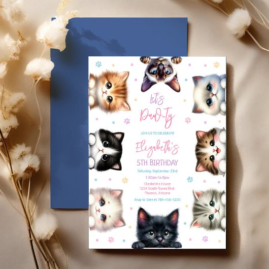 Let's Pawty Kitten Cat Birthday Invitation 招待状