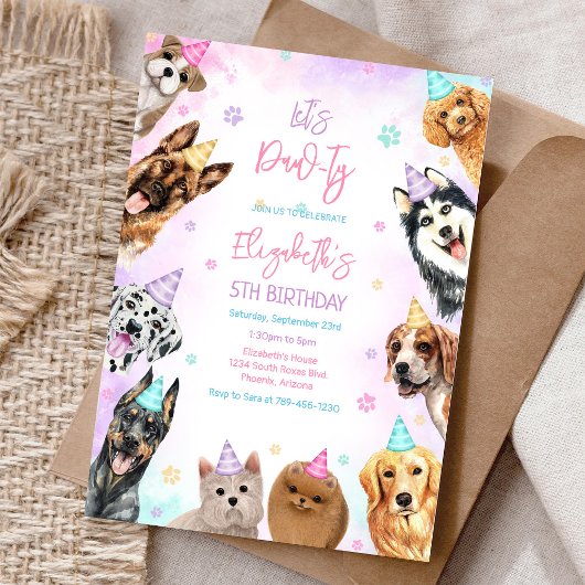 Let's Pawty Kitten Dog Puppy Birthday Invitation 招待状