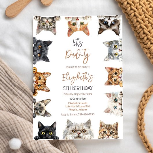 Let's Pawty Kitten Party Cat Birthday Invitation 招待状