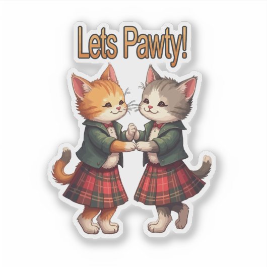 Lets Pawty Orange Cats Dancing Ceilidh Celebration シール (正面)