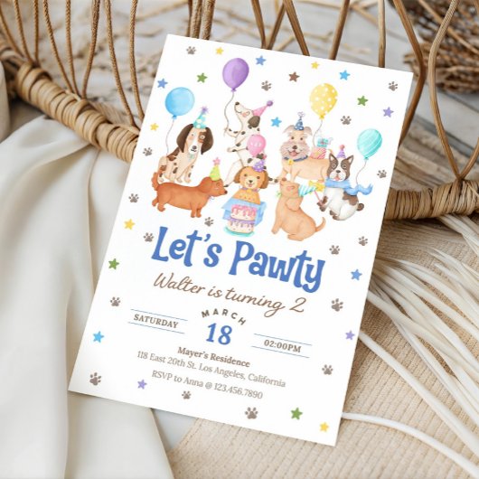 Let's Pawty Puppy Dog Birthday Invitation for Boy 招待状