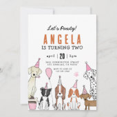 Lets Pawty Puppy Pawty Dog girl Birthday 招待状 (正面)