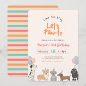 Lets Pawty Watercolor Cute Puppy Dog Pet Birthday 招待状 (正面/裏面)