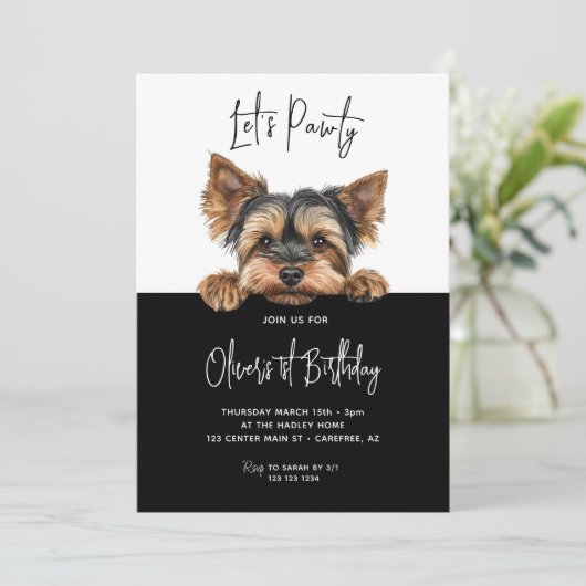 Let's Pawty Yorkshire Terrier 1st Birthday 招待状 (スタンド正面)