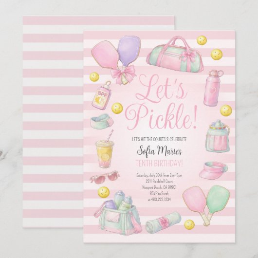 Let's Pickle Pickleball Pink Party Invitation 招待状 (正面/裏面)
