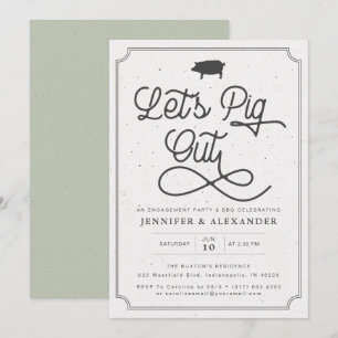 Let's Pig Out Green I do BBQ婚約パーティ 招待状
