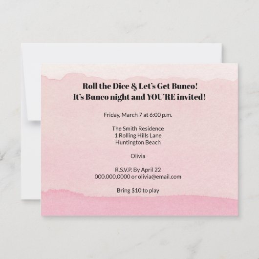 Let's Play Bunco Pink Modern 招待状 (裏面)