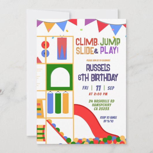 Let's Play Indoor Playground Birthday Invitation 招待状 (正面)