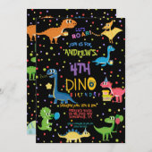 LET'S ROARと可愛いカラフル恐竜誕生日 招待状 (正面/裏面)
