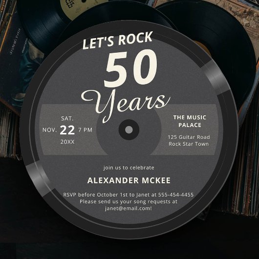 Let's Rock 50年ヴィンテージレコードのラベル誕生日 招待状