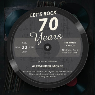 Let's Rock 70年のヴィンテージミュージックノートLP誕生日 招待状