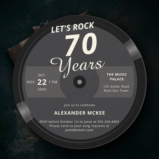 Let's Rock 70年ヴィンテージ記録ラベル誕生日 招待状