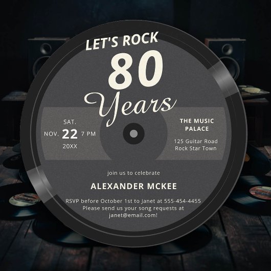 Let's Rock 80年ヴィンテージレコード80誕生日 招待状