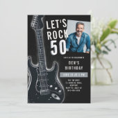 Let's Rock Electric Guitar Men 50誕生日写真 招待状 (スタンド正面)