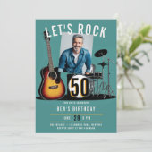 Let's Rock Guitar Drums Men 50誕生日写真 招待状 (スタンド正面)