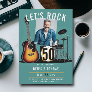 Let's Rock Guitar Drums Men 50誕生日写真 招待状
